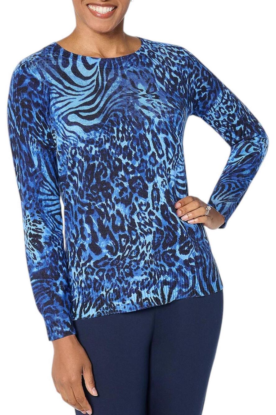 Attitudes by Renee Women's Long Sleeve Printed Sweater Wild Shadows - Regular